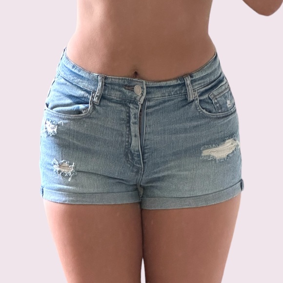 Light Blue high rise Garage Jean shorts - Picture 3 of 3